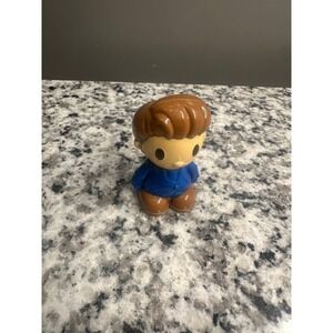 Cute Boy Mini Figure Blue Shirt Brown Hair Collectible Toy